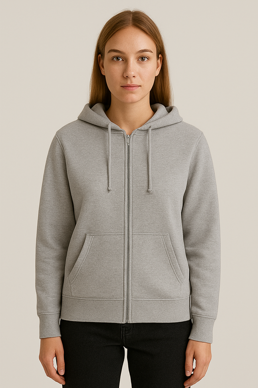 Melton Solid Zip-Up Hoodie with Hood – Light Grey