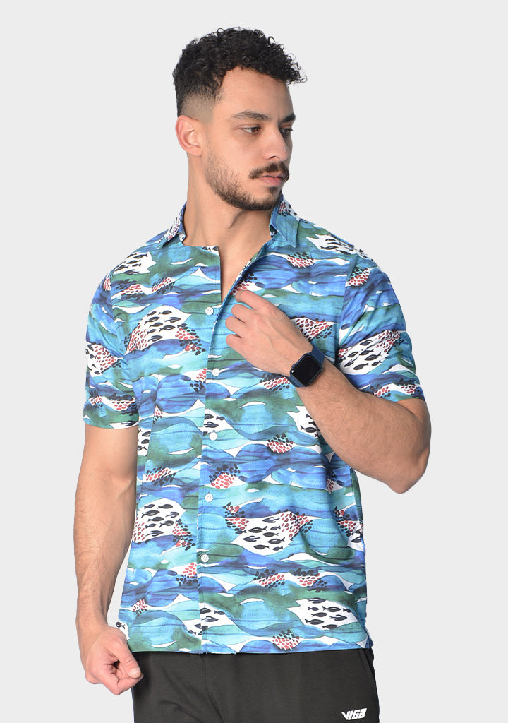 Polyester Printed Short Sleeve Shirt – Multicolor
