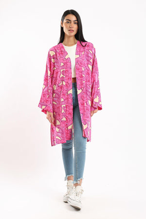 Flowery Wide Sleeves Kimono - Clue Wear