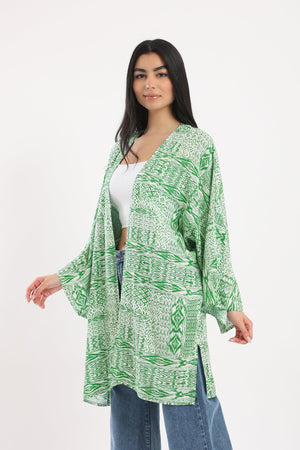Green & White Tile Kimono - Clue-wear
