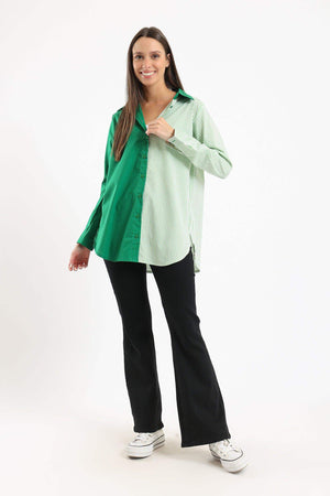 Green Two-Tone Button Up Shirt - Carina - كارينا