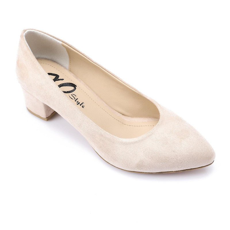 Solid Comfort Block Heel Pump – Beige (1079)