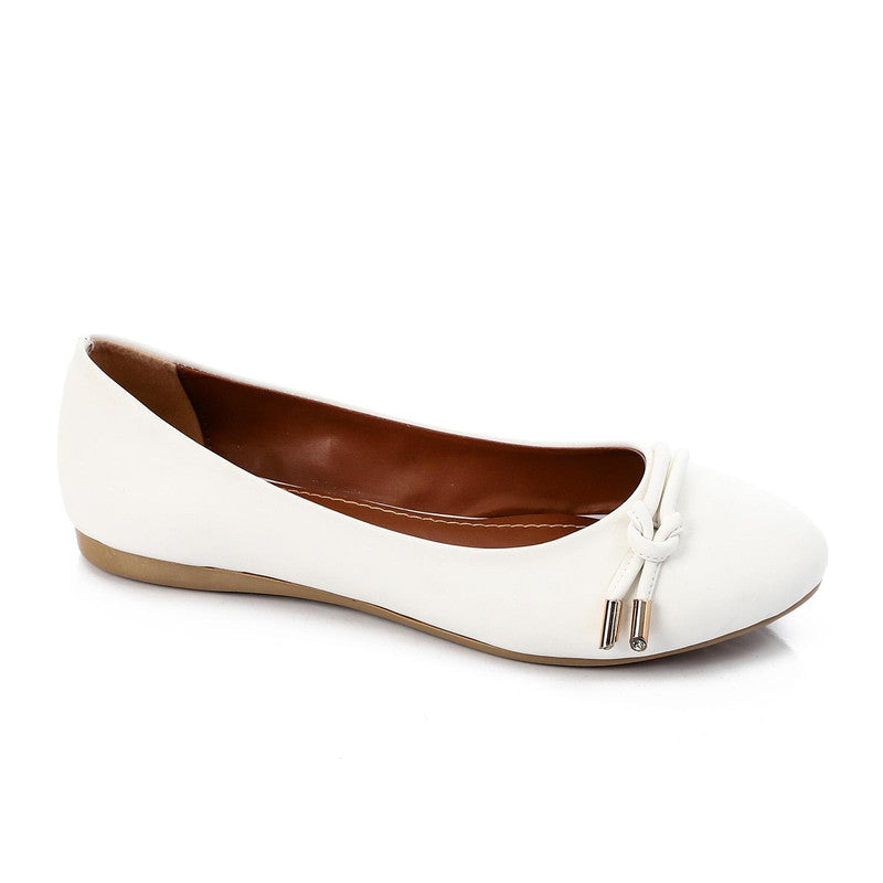 Solid Knot Detail Ballet Flat – White (1158)