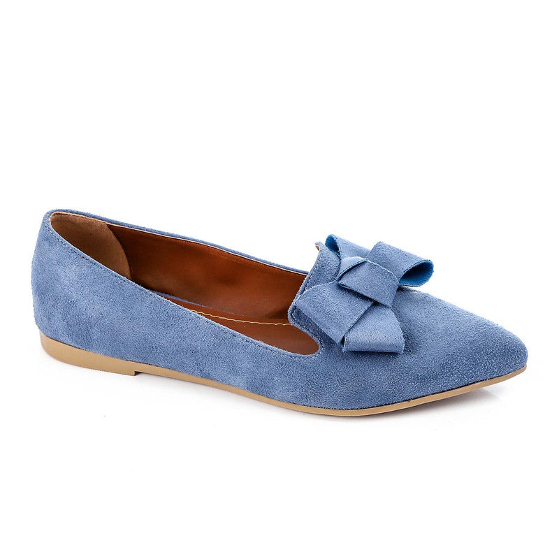 Solid Bow Detail Loafer Flat – Blue (1157)