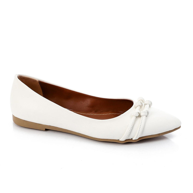 Solid Double Knot Ballet Flat – White (1160)