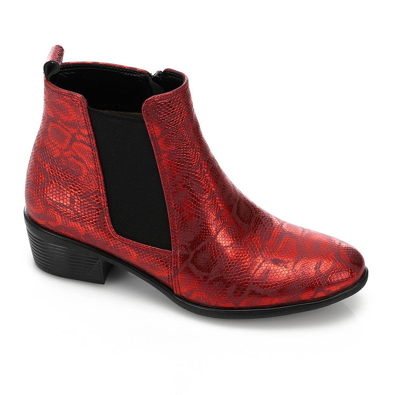 Crocodile-Embossed Chelsea Ankle Boot – Red (1549)