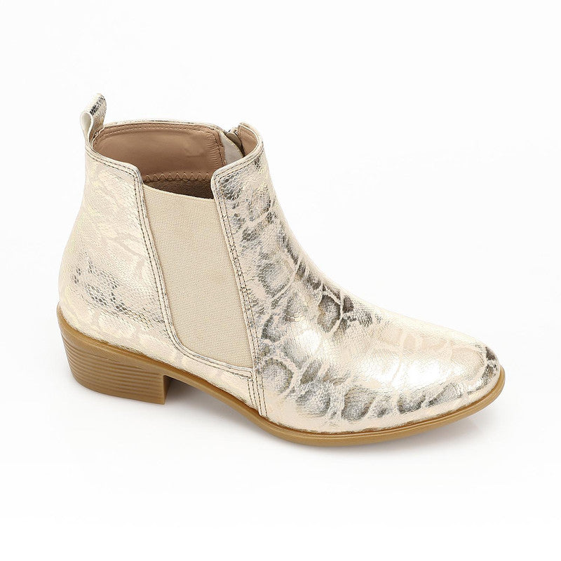 Crocodile-Embossed Chelsea Ankle Boot – Gold (1549)