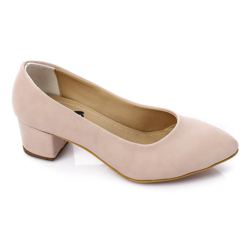 Solid Comfort Heel Wedding Pump – Beige (1117)