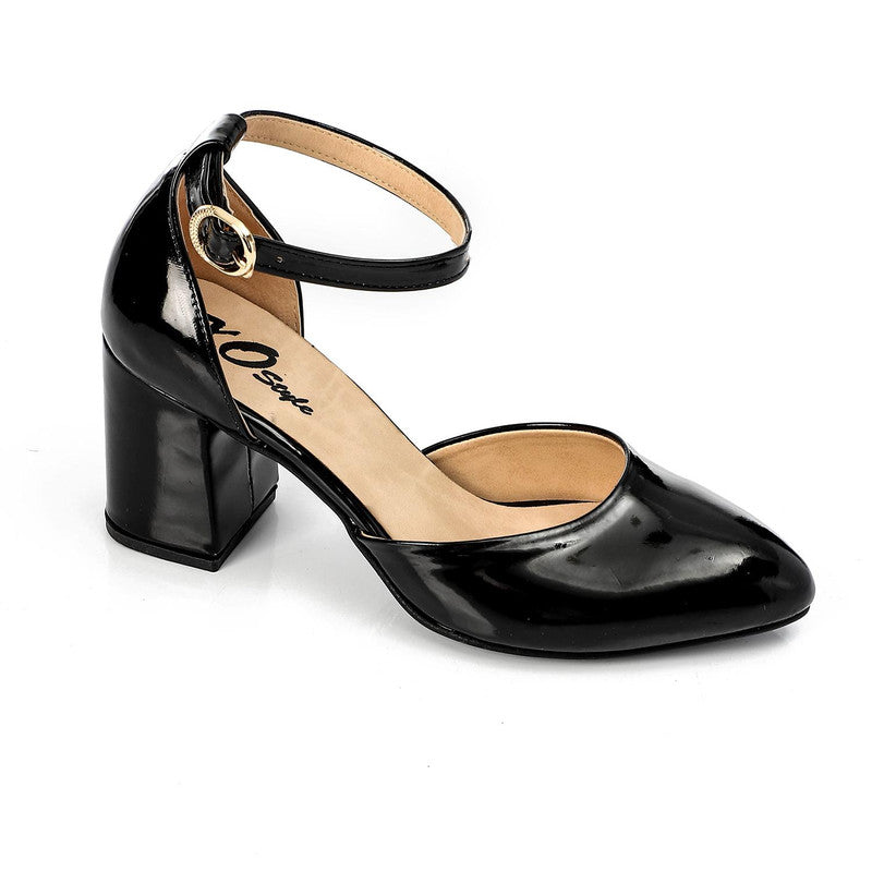 Lacquer Ankle Strap Block Heel Pump – Black (1148)
