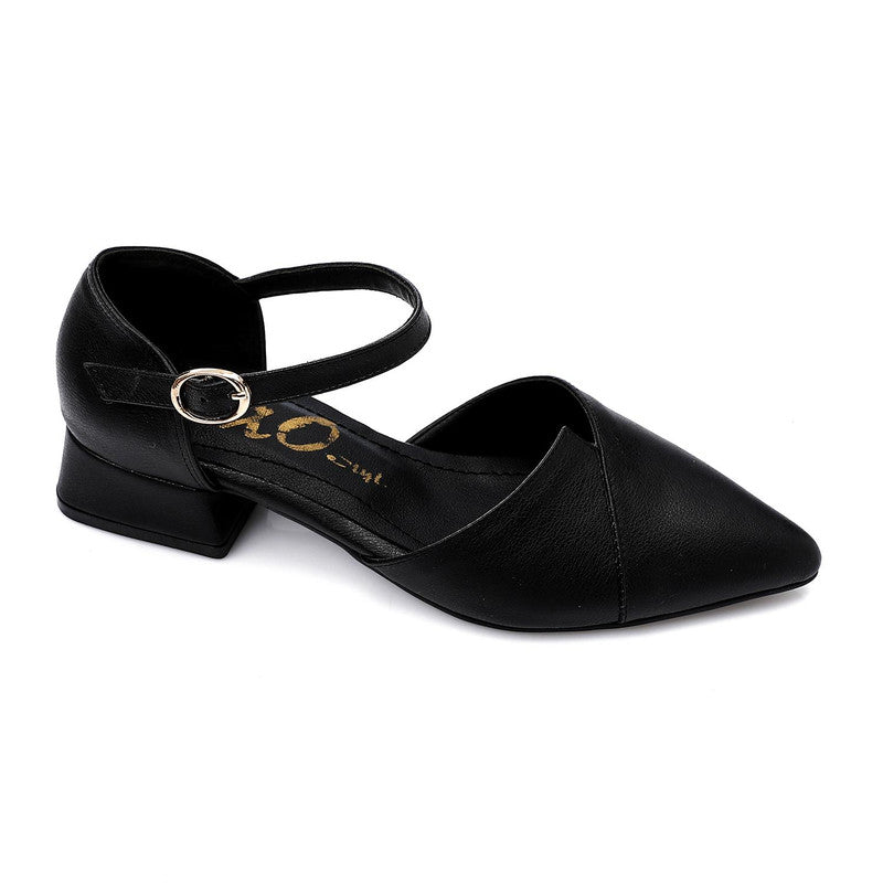 Solid Ankle Strap Block Heel Pump – Black (1178)