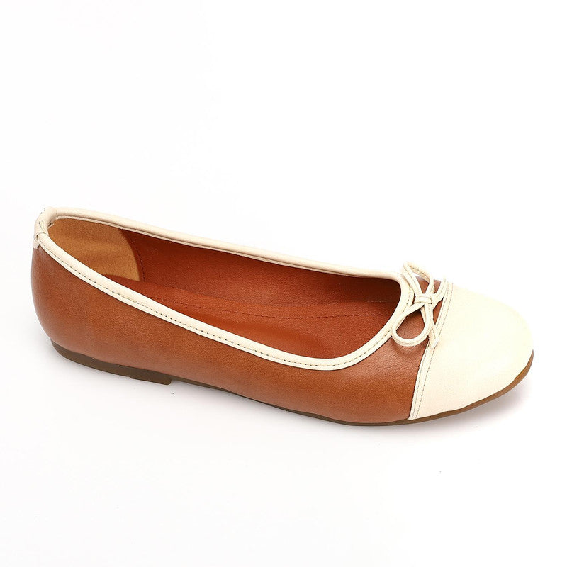 Color Block Bow Ballet Flat – Camel (3029)