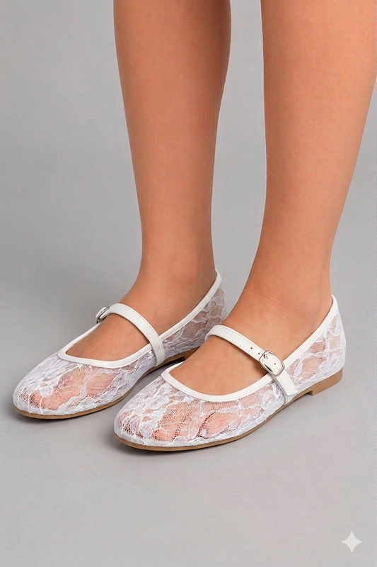 Lace Mary Jane Flat – White (3036)