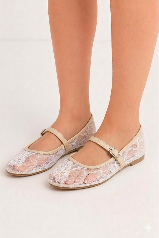 Lace Mary Jane Flat – Beige (3036)