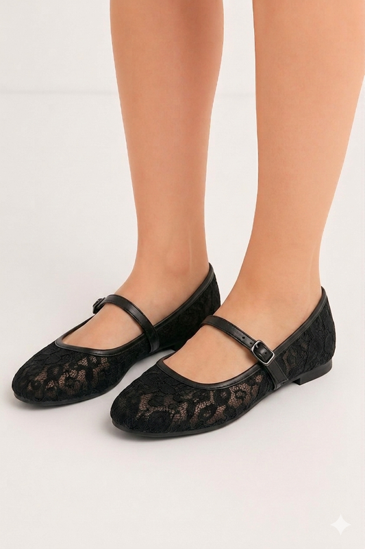 Lace Mary Jane Flat – Black (3036)