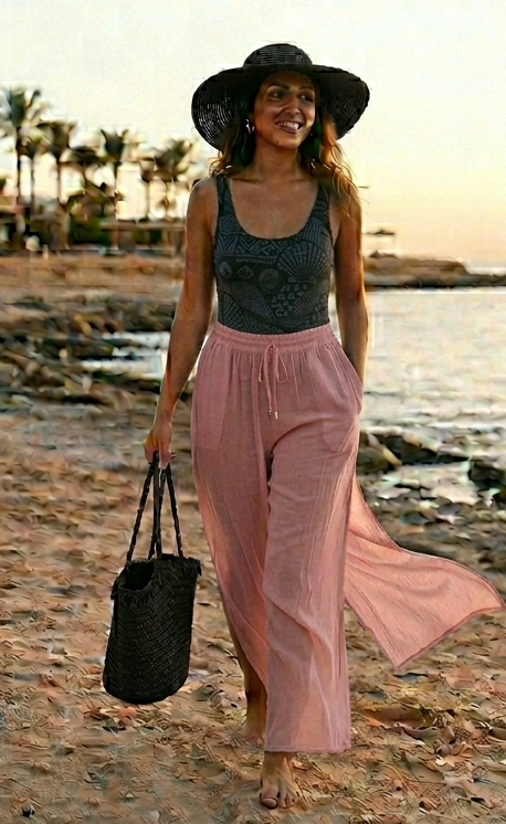 Solid Sheer Cover-Up Pants – Pink (4016)