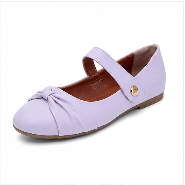 Solid Pleated Mary Jane Flat – Purple (3034)