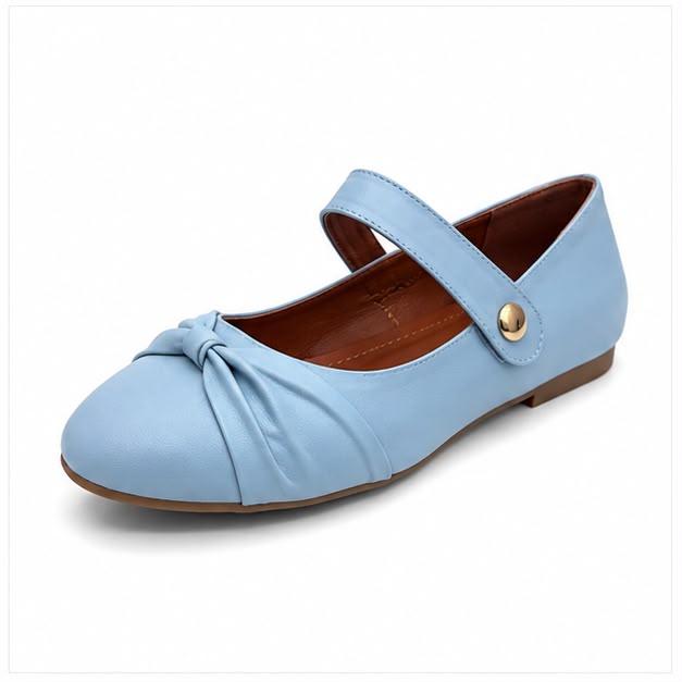 Solid Pleated Mary Jane Flat – Blue (3034)