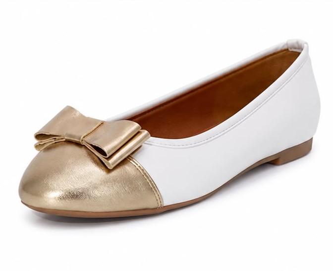 Metallic Bow Ballet Flat – White (3030)
