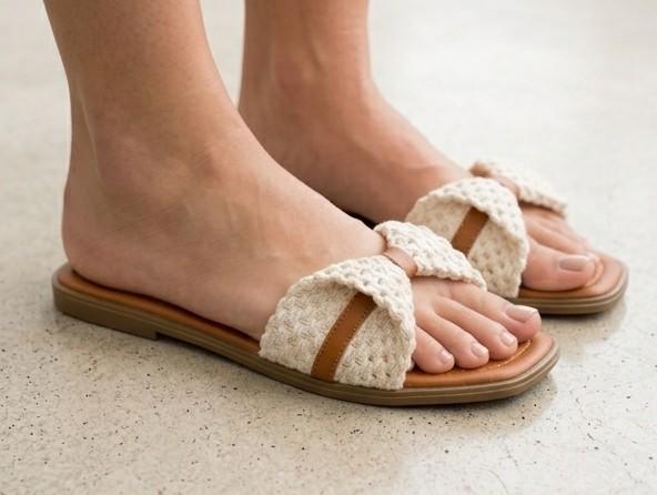 Woven Two-Strap Flat Slipper – White (1025)