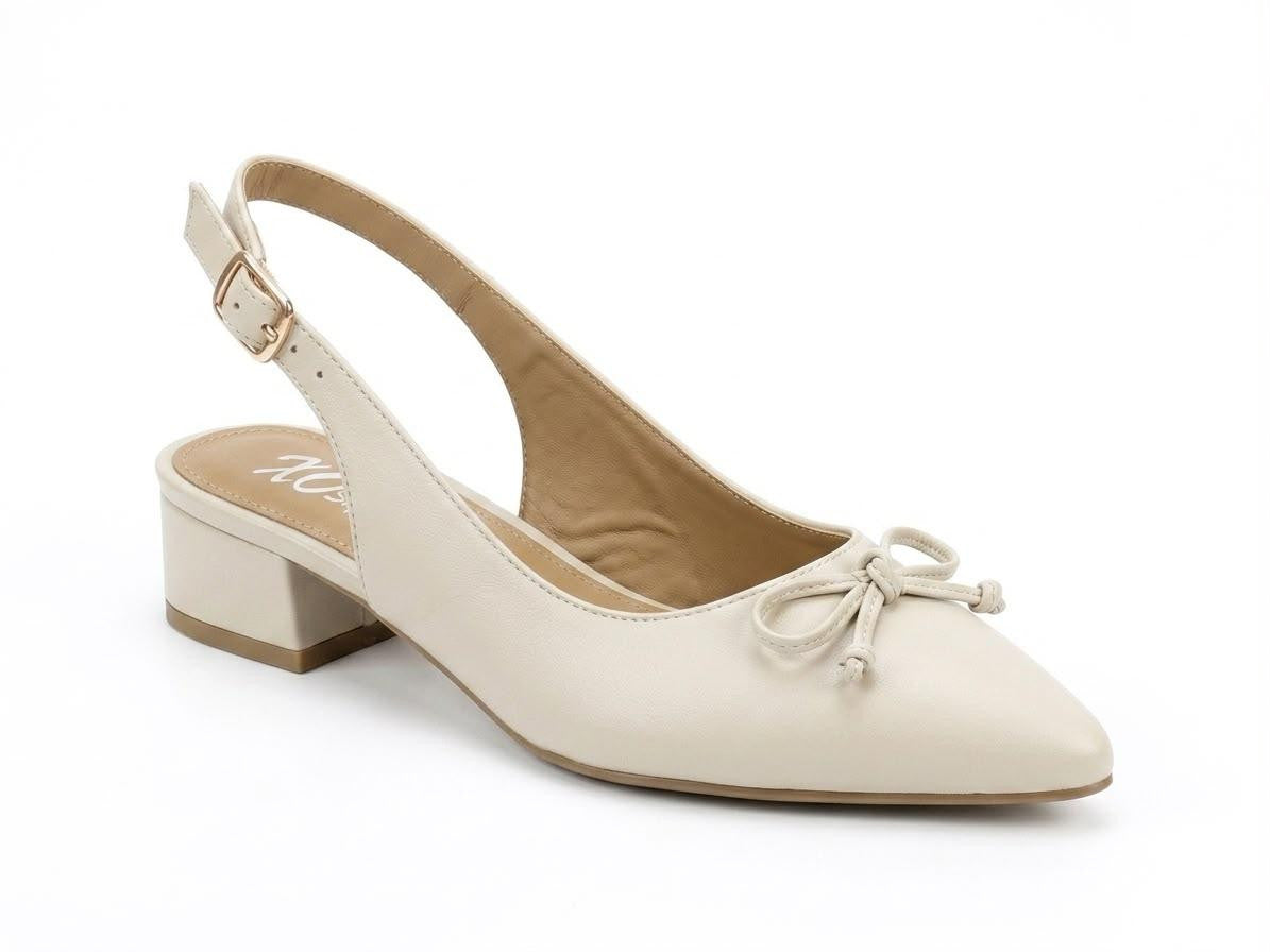 Solid Bow Slingback High Heel – Beige (1606)