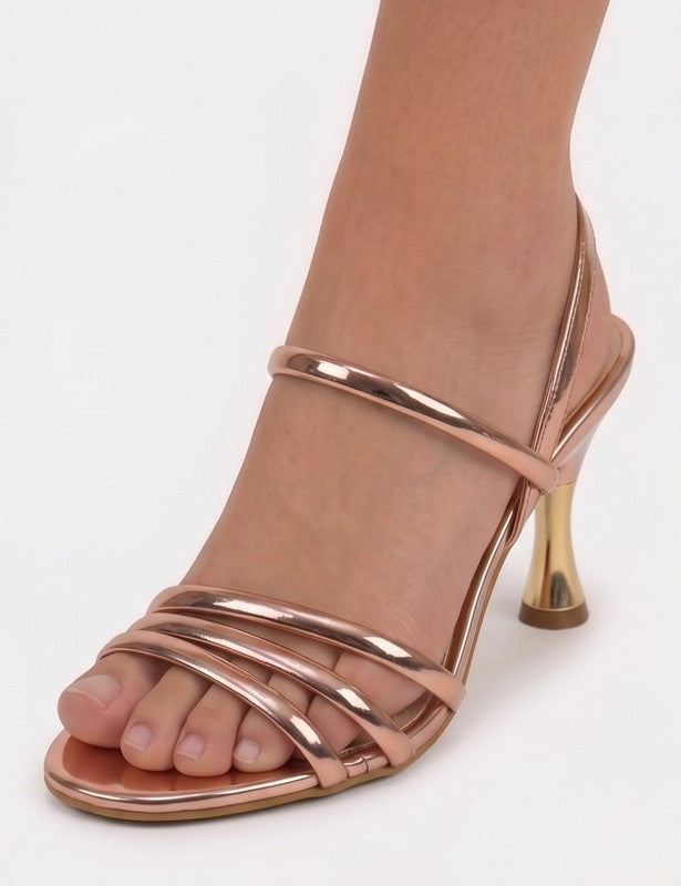 Solid Multi Strap Heel Sandal – Rose Gold (1609)