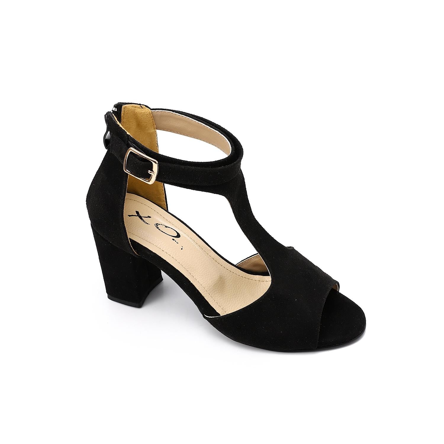 Suede Solid Block Heel Sandals – Black