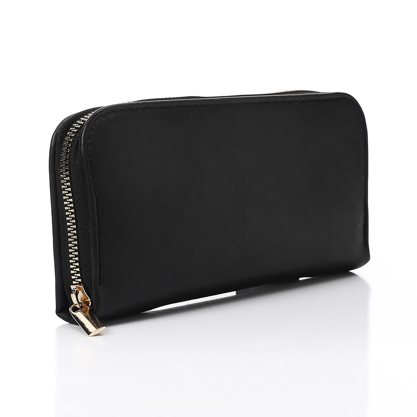 Synthetic Leather Zipped Wallet - Black