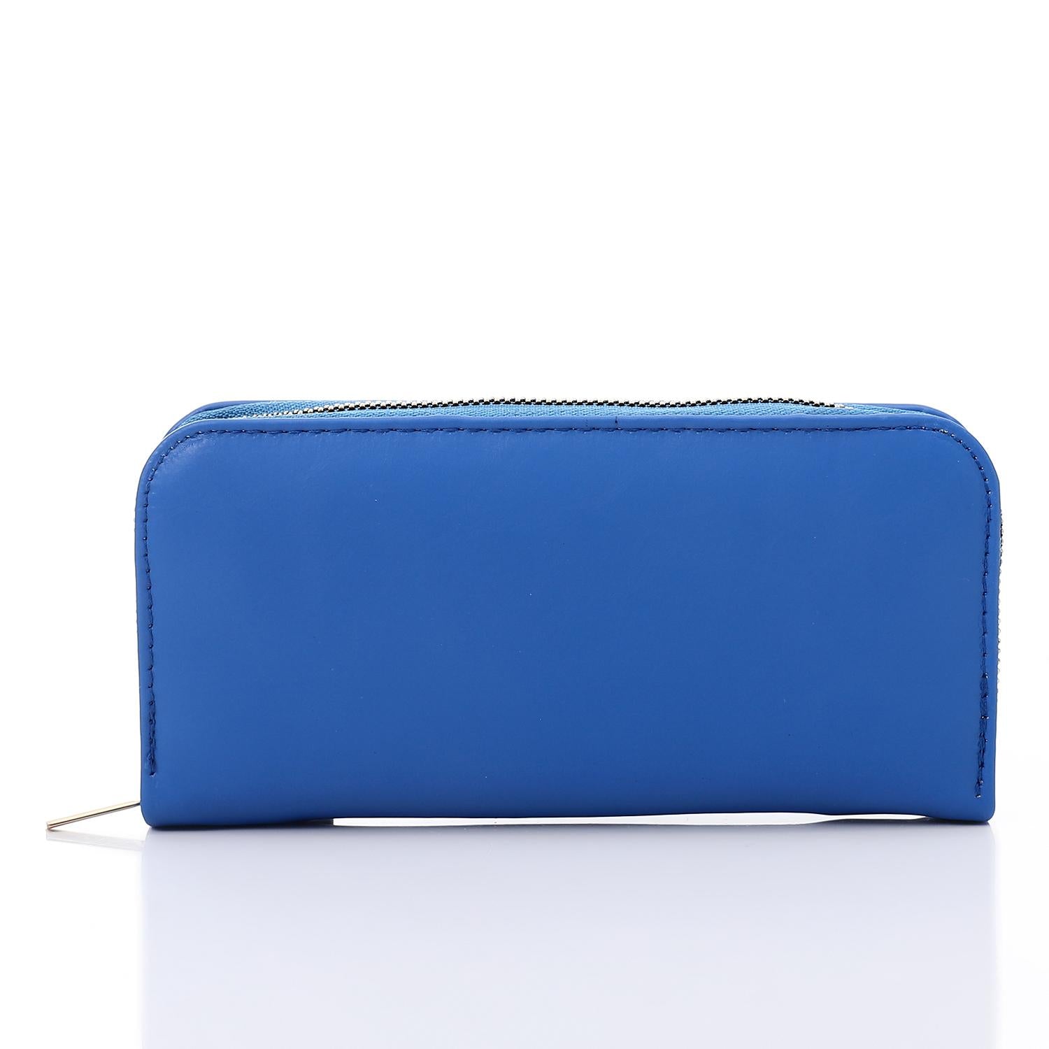 Synthetic Leather Zipped Wallet - Navy