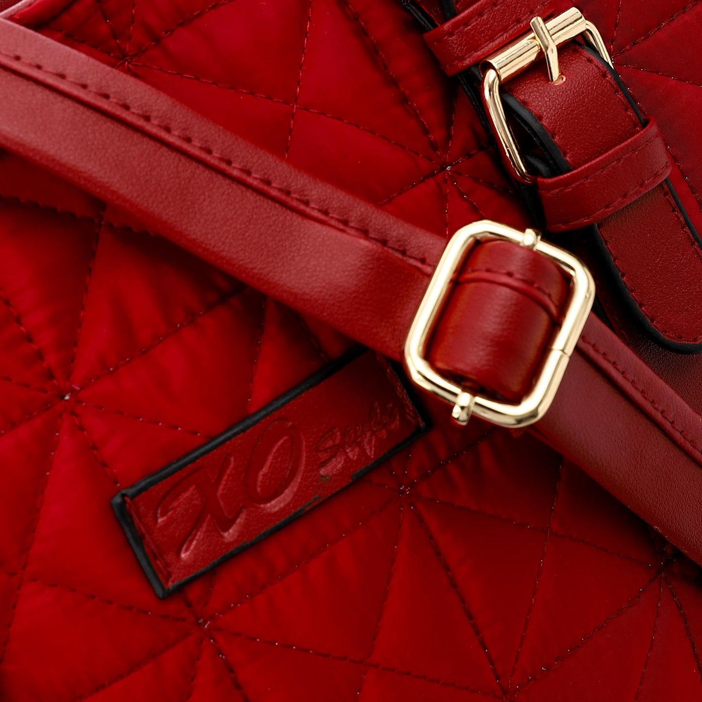 Synthetic Quilted Tote Bag - Red