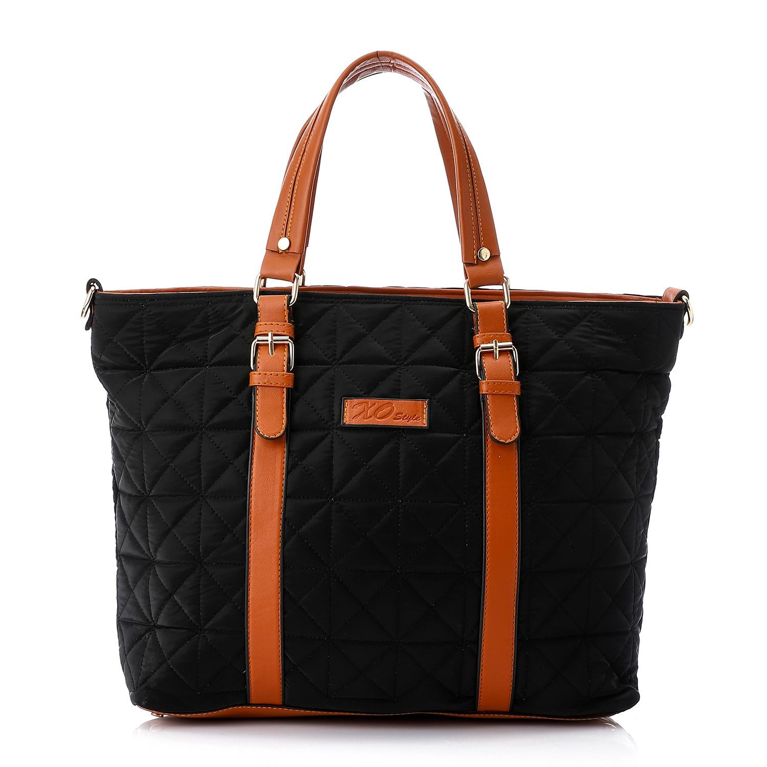 Synthetic Quilted Tote Bag - Black