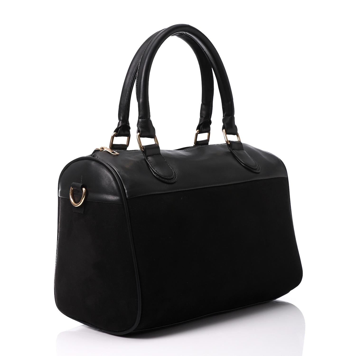 Faux Leather Suede Hand Bag - Black