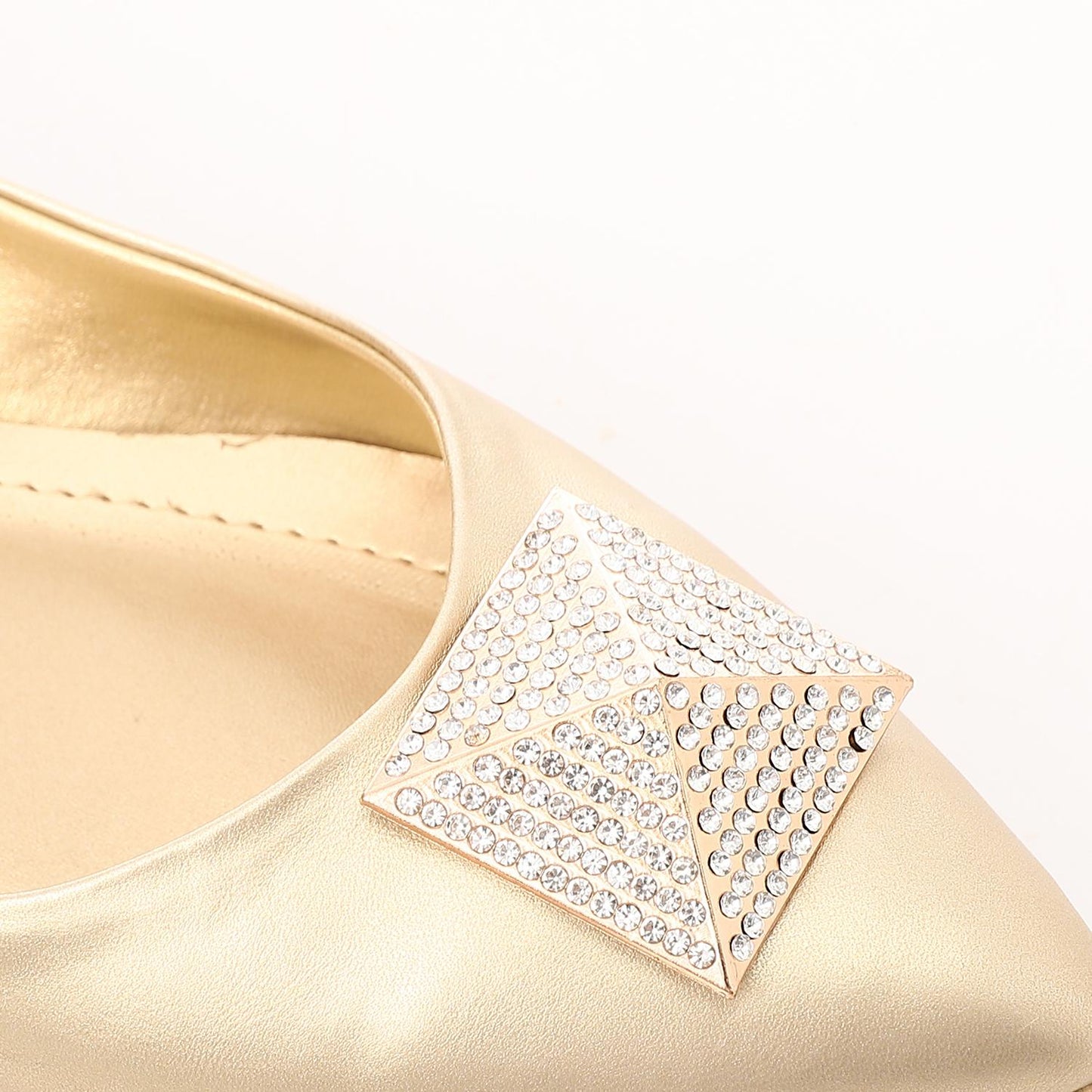Faux Leather Embellished Ballet Flats - Gold