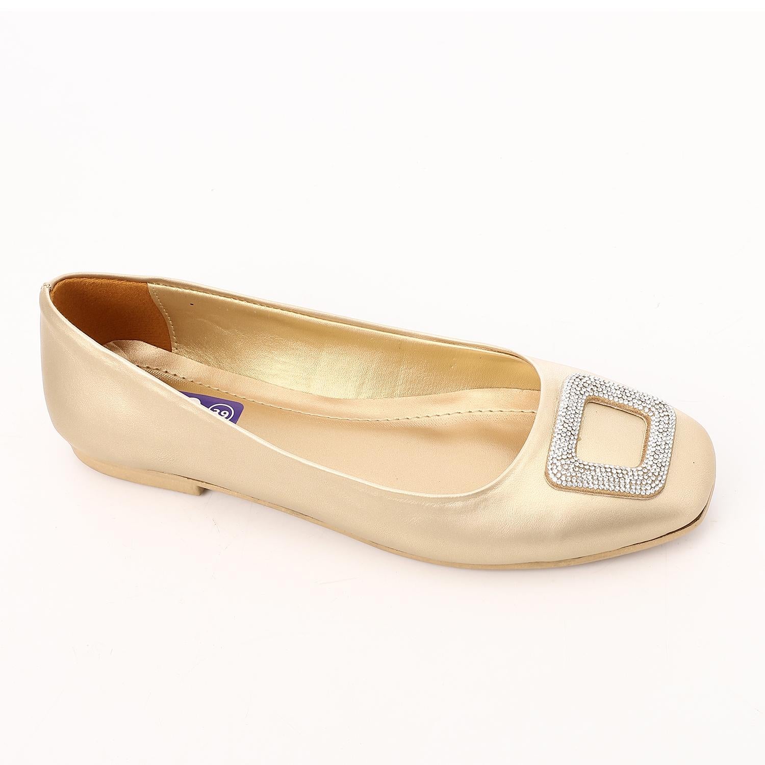 Faux Leather Square-Toe Ballet Flat - Gold