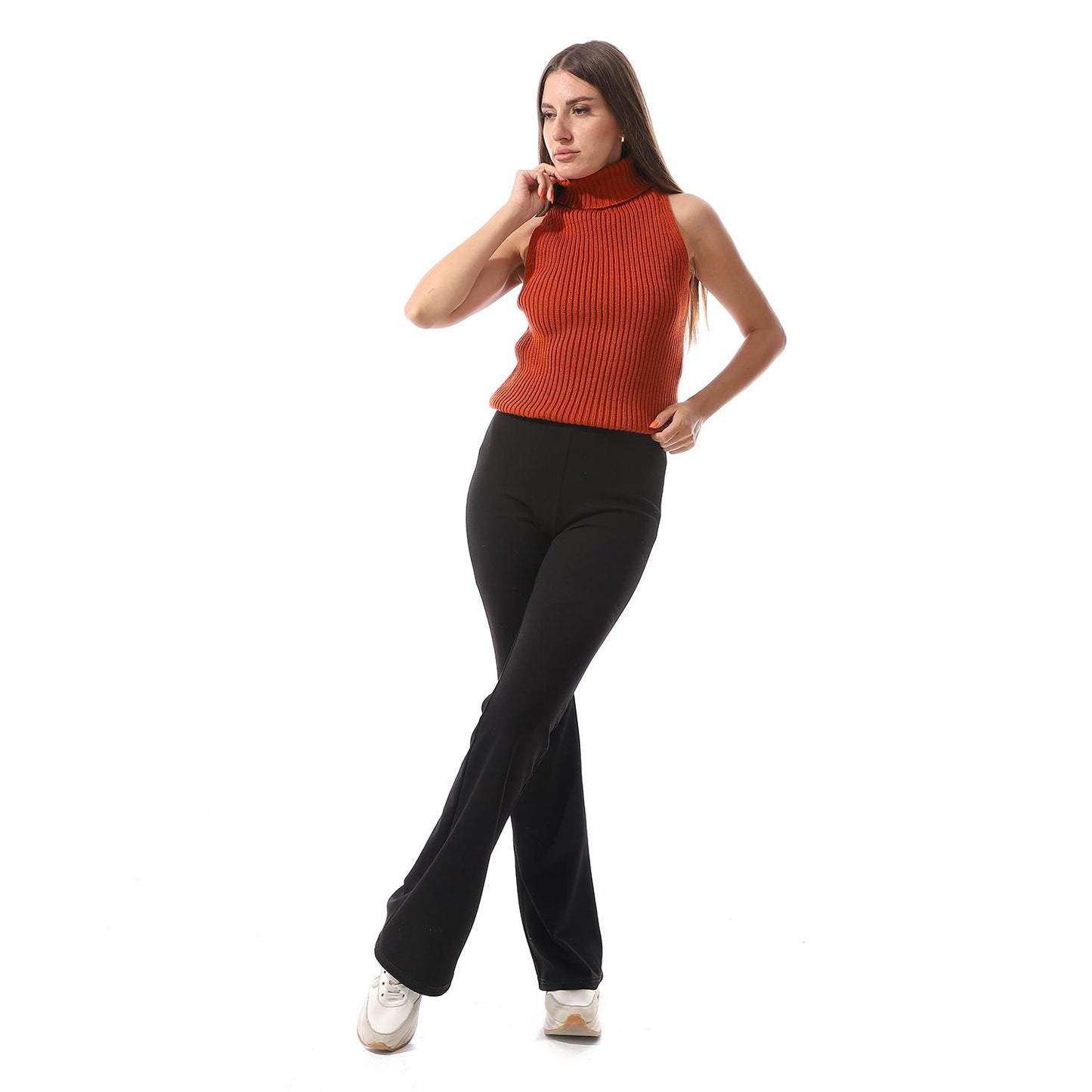 Wool Crew Neck Sleeveless Pullover - Orange