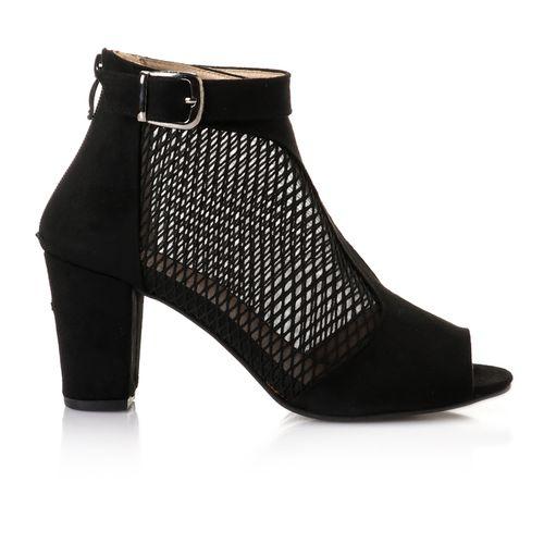 Faux Suede Mesh Sandal - Black