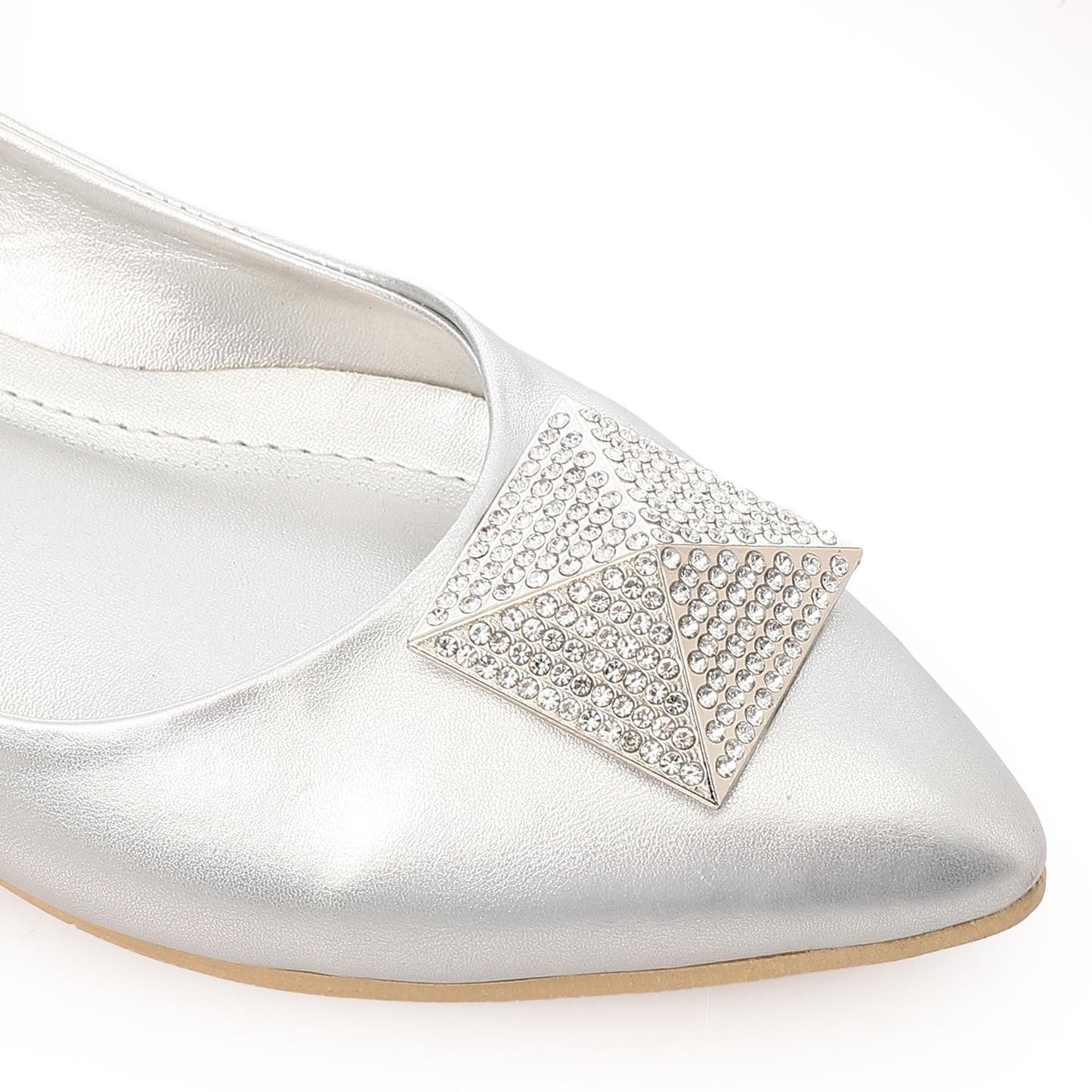 Faux Leather Embellished Ballet Flats - Silver
