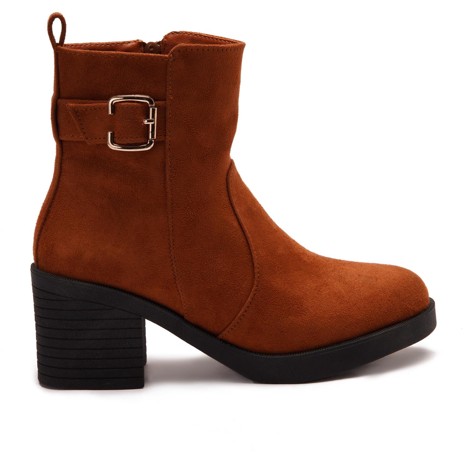 Faux Leather Suede Ankle Boot - Camel