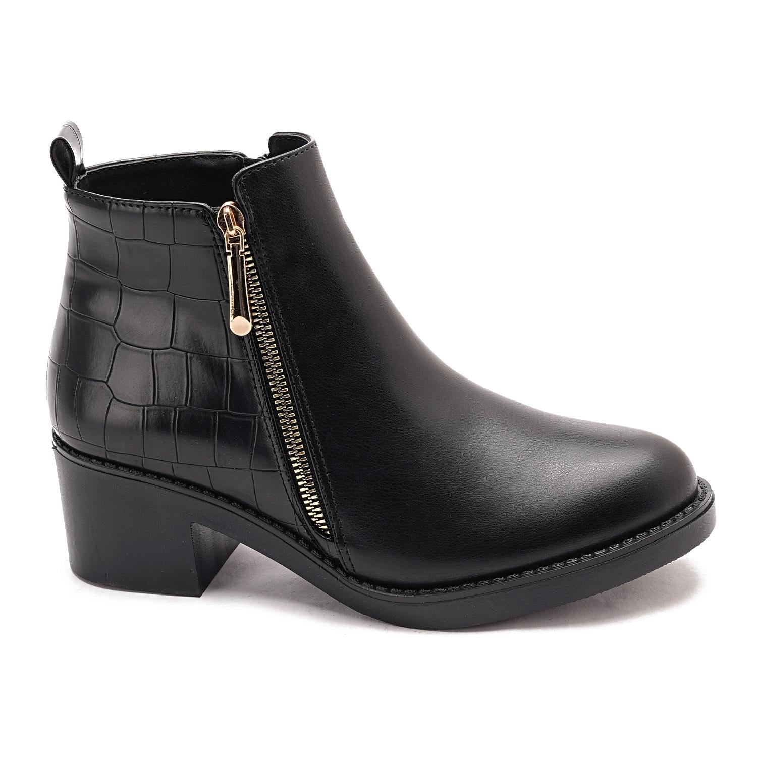 Faux Leather Ankle Boot - Black