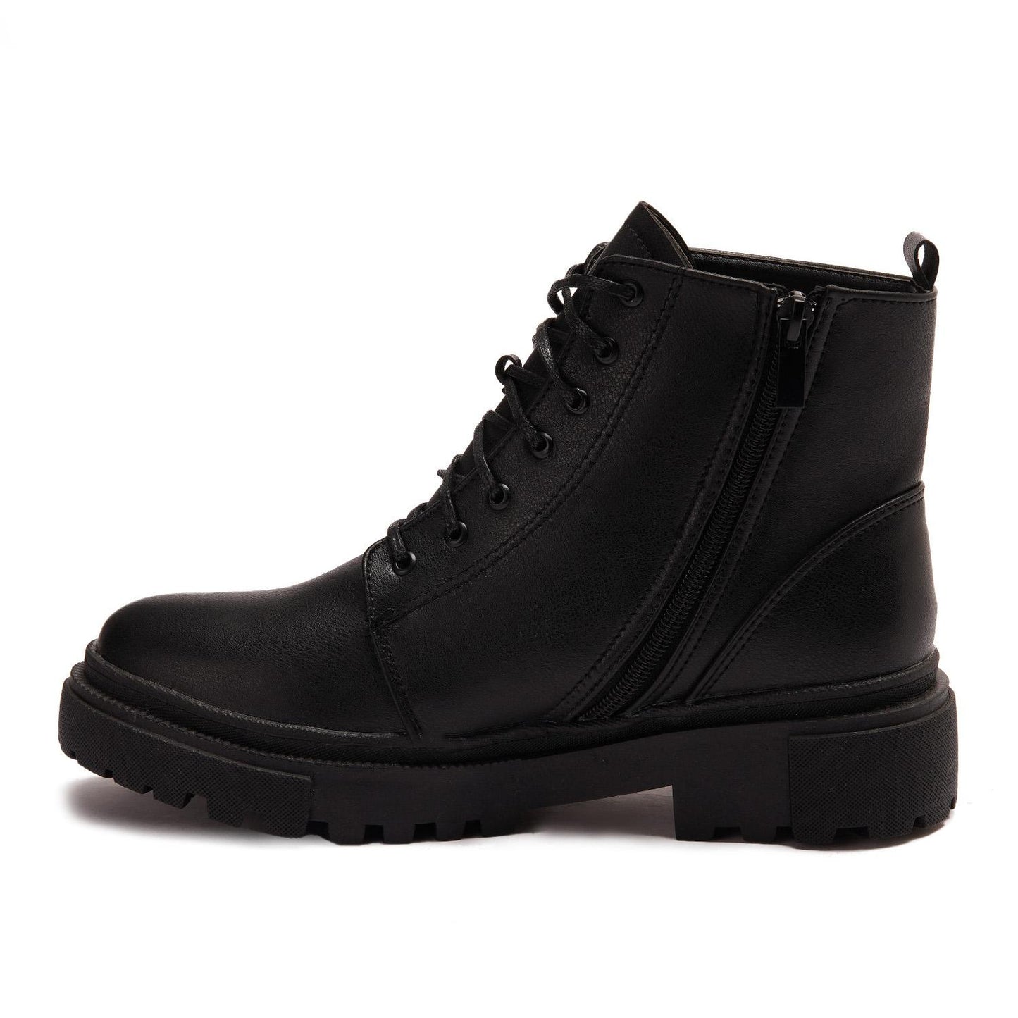 Faux Leather Ankle Boot - Black