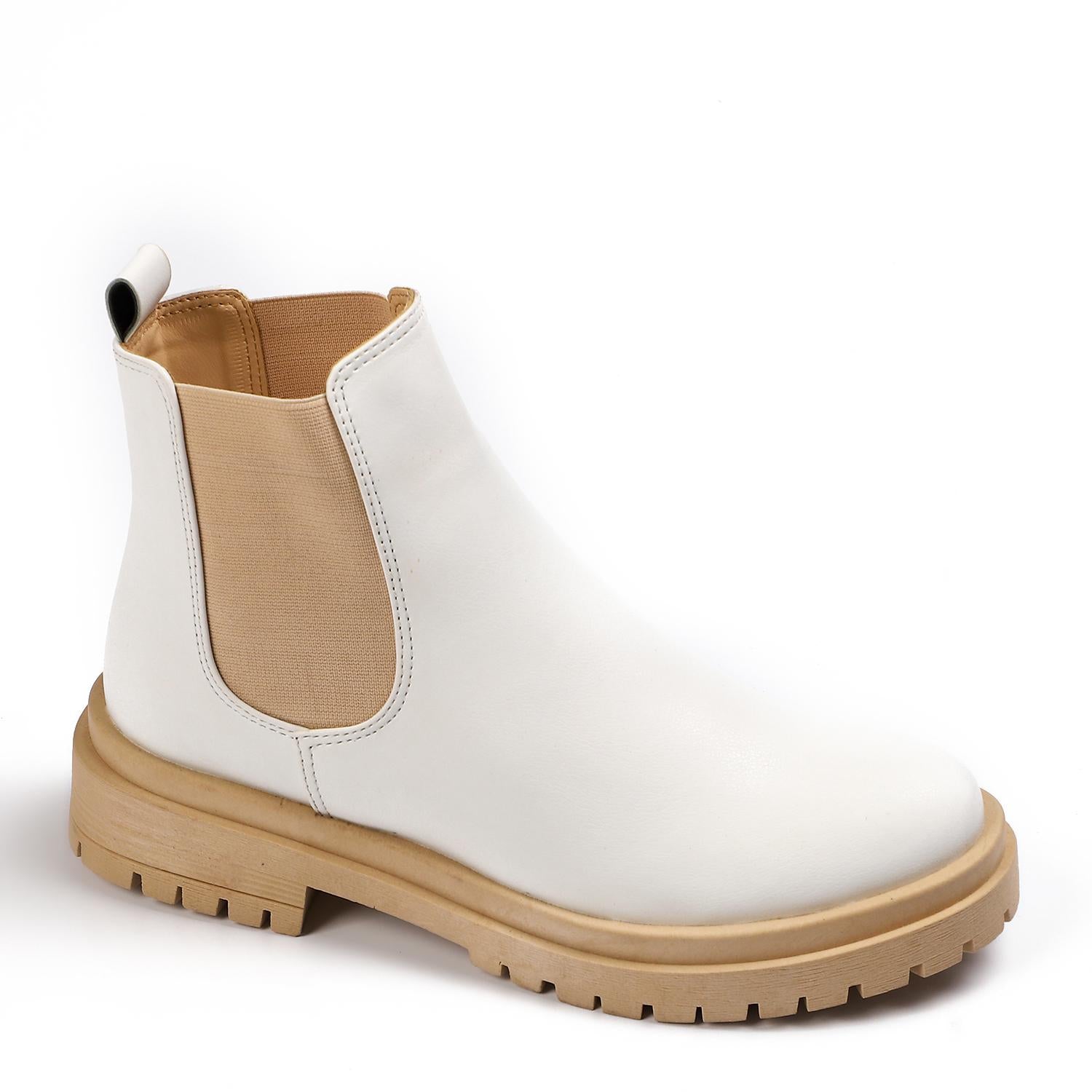 Faux Leather Ankle Boot - White