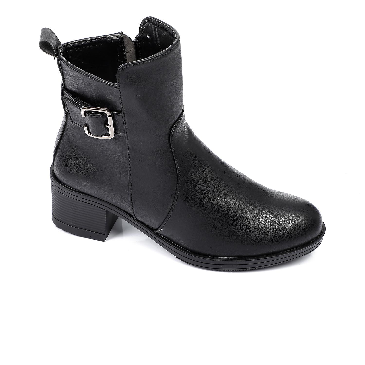 Faux Leather Ankle Boot - Black