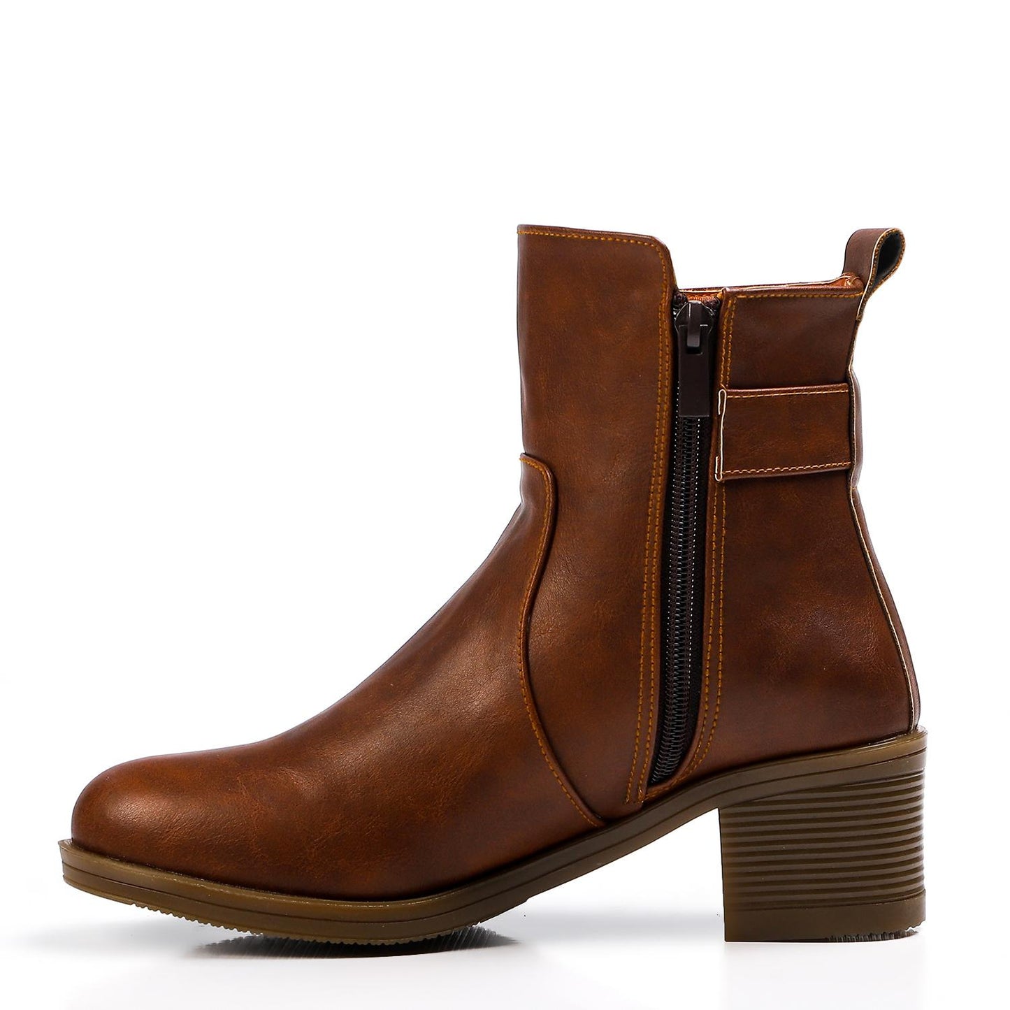 Faux Leather Ankle Boot - Brown