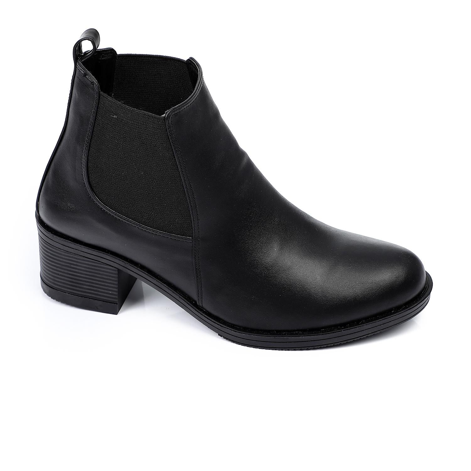 Faux Leather Block Heels Chelsea Boots - Black