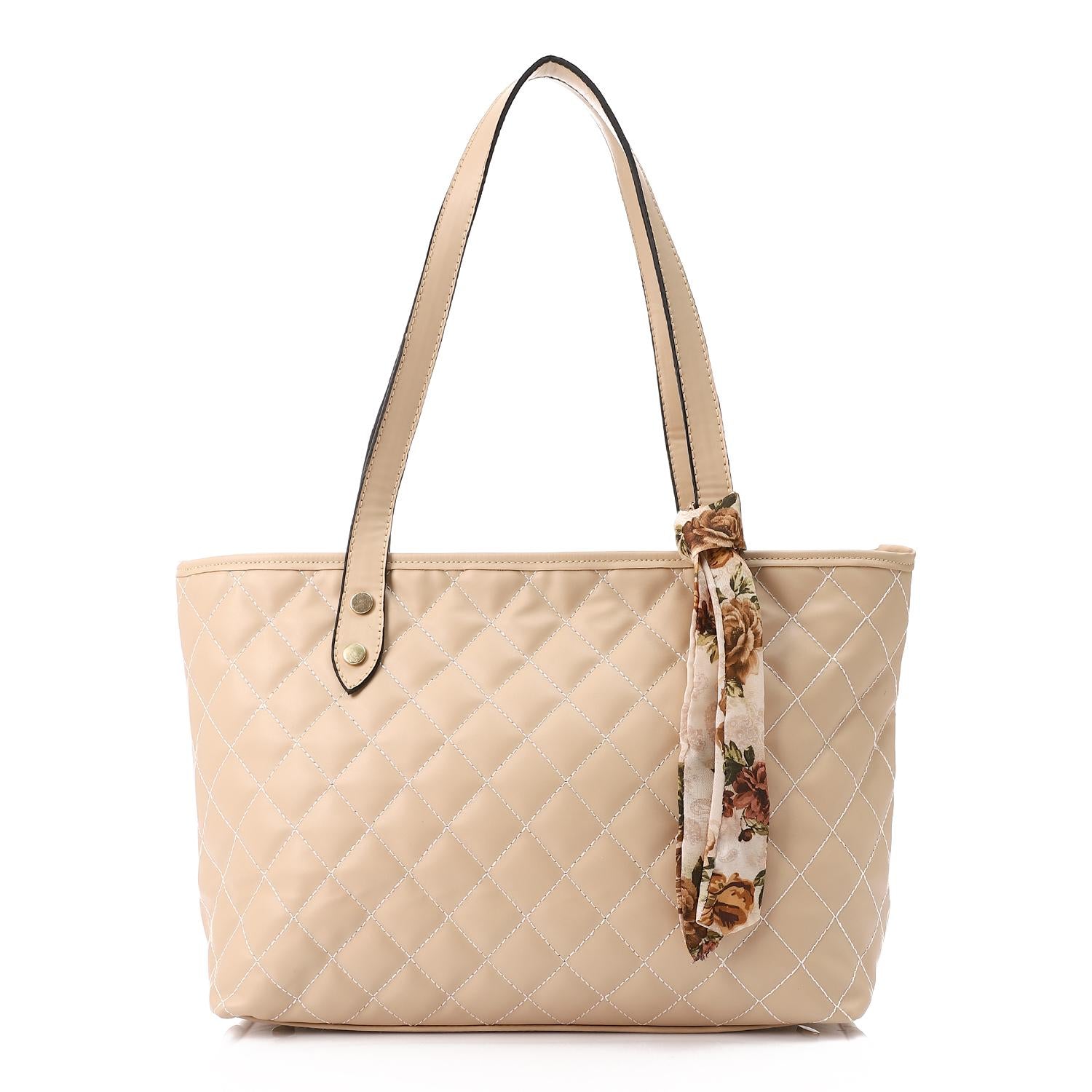 Faux Leather Quilted Tote Bag - Coffee