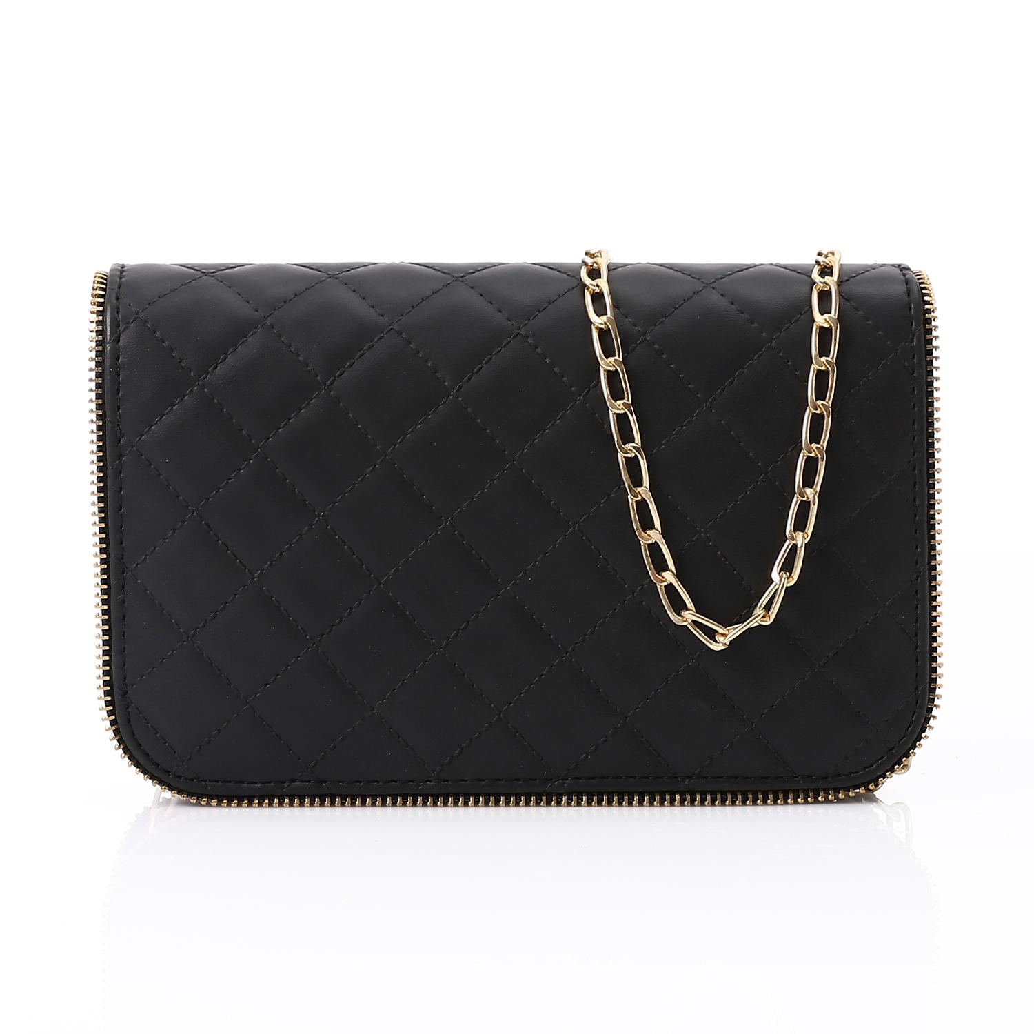 Faux Leather Shoulder Cross Bag - Black
