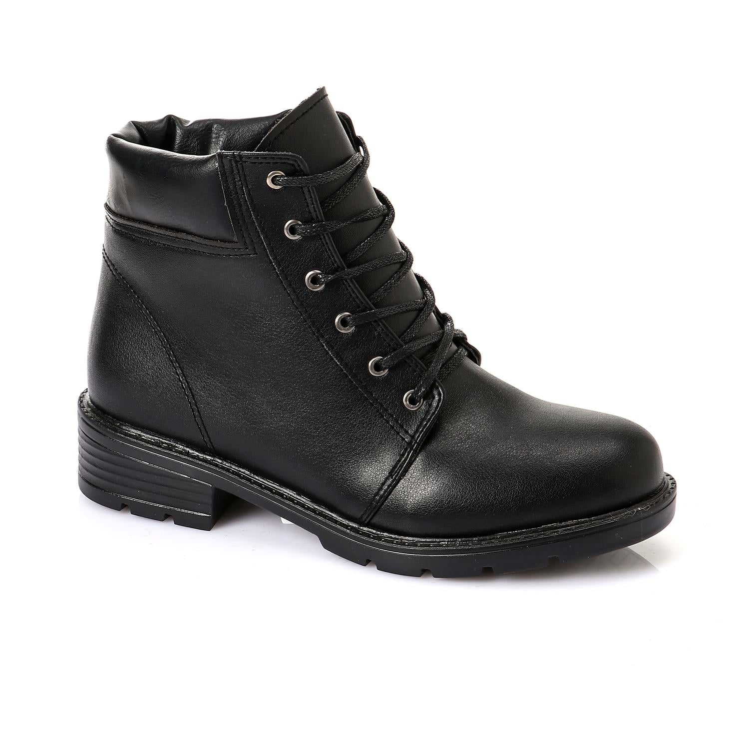Faux Leather Ankle Boot - Black