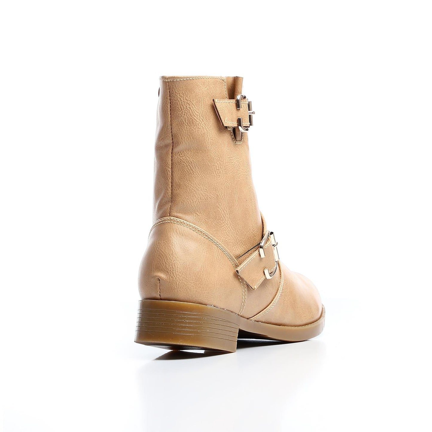 Faux Leather Ankle Boot - Beige
