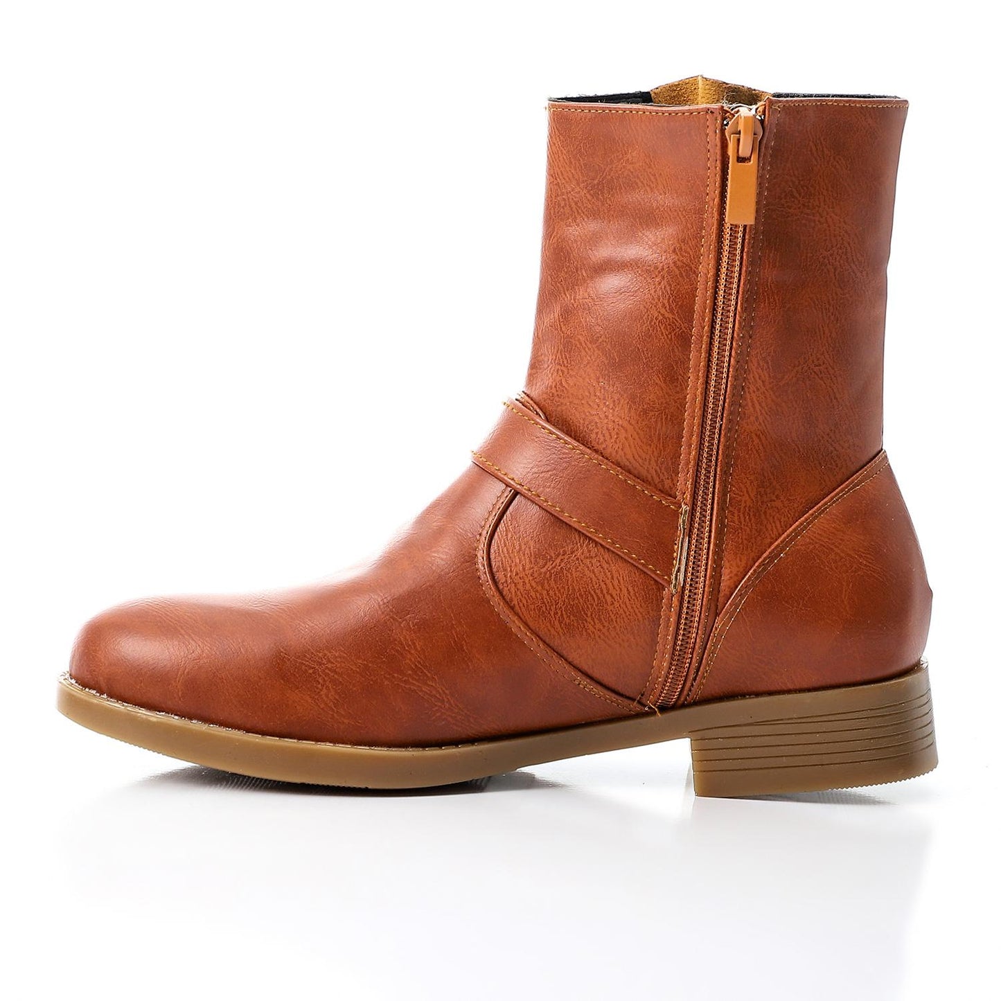 Faux Leather Ankle Boot - Tan