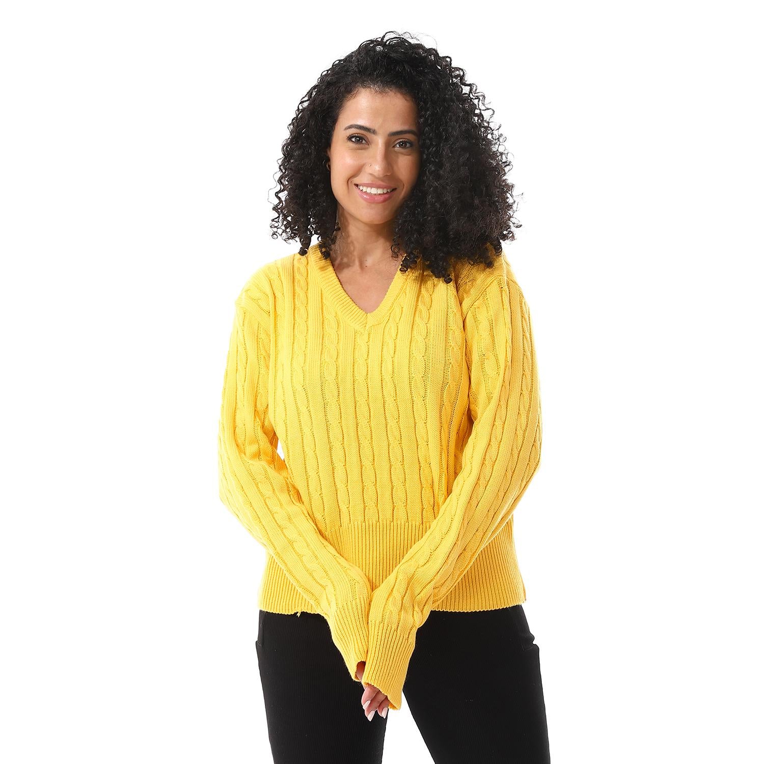 Wool Oversized Sweater Pullover Top - Yellow
