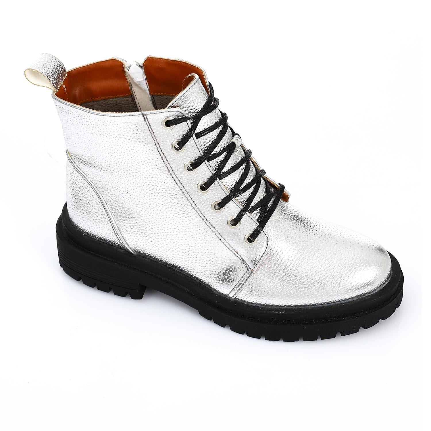 Leather Ankle Boot - Silver